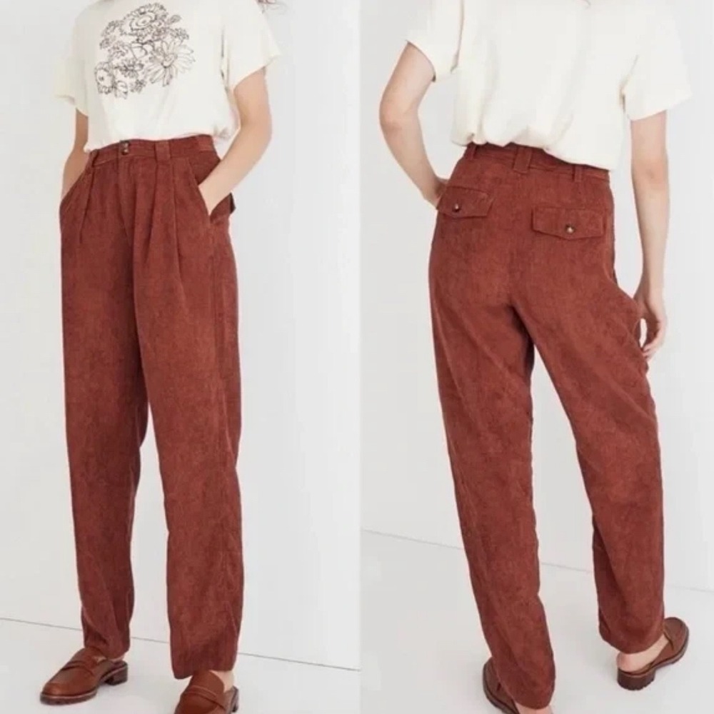 Madewell Neale Pleated Tapered Corduroy Pants Burnt Orange NG506 Womens 0
